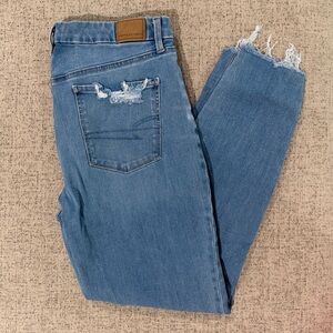 Curvy High Rise Jegging American Eagle Outfitters Women's Distressed Blue Jeans